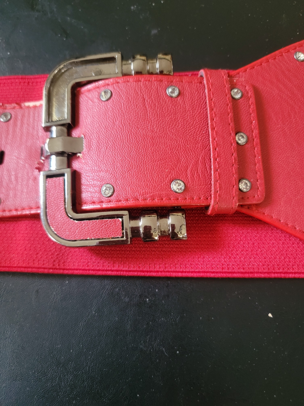 Torrid Wide Red Studded Waist Belt with Silver Buckle - Picture 2 of 4